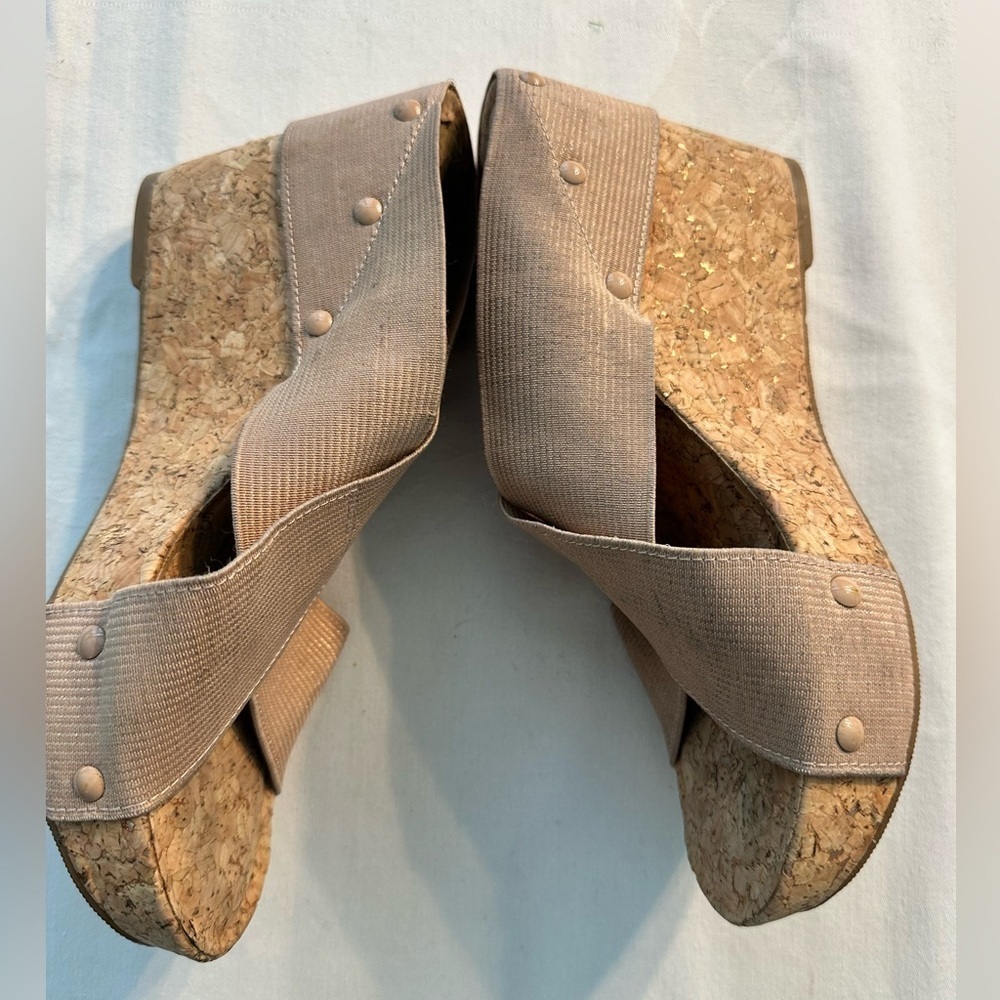 Lucky Brand Elastic Cross Banded Slip On Wedges Size 8
Very Comfortable